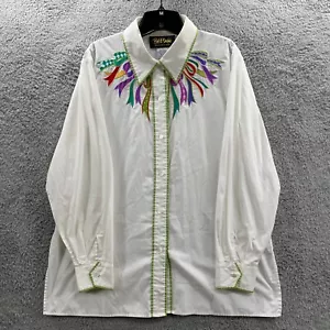 Bob Mackie Wearable Art Shirt Womens Large Button Up Blouse Top White - Picture 1 of 7