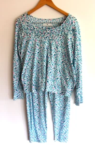 KAREN NEUBURGER Watercolor Ditsy FLORAL BRUSHED COTTON Poly PAJAMAS 2PC SET M - Picture 1 of 7