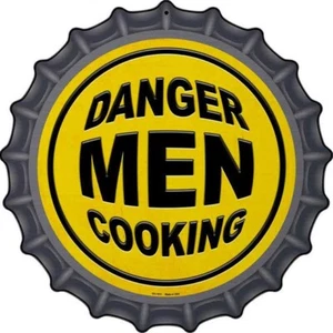 Letrero de aluminio con tapa de botella de metal de 12" de novedad de cocina Danger Men - Imagen 1 de 1