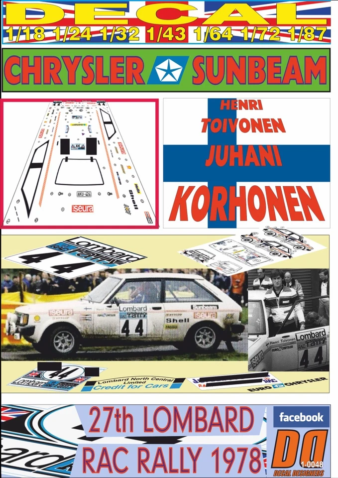 DECAL CHRYSLER SUNBEAM HENRI TOIVONEN LOMBARD RAC RALLY 1978 9th (09) - Image 1 of 1