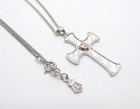 Clogau Gold Silver & 9ct Rose Gold Calon Lan Diamond Cross Pendant & 18" Chain