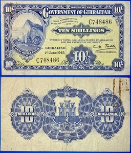 Gibraltar 6-1-1942 10 Shillings Rock of Gibraltar P-14b Sehr schön ++ - US-Verkäufer - Bild 1 von 1