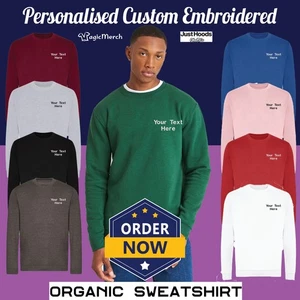 Custom Embroidered AWDis Unisex Organic Sweatshirt Sports Casual Workwear Gym - Picture 1 of 20