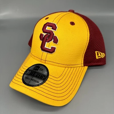 New Era 39Thirty USC Trojans Cardinal Red M/Yellow Flex Fitted Hat Cap Size S/M - Image 1 of 4