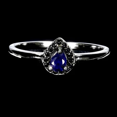 Anillo de plata de ley 925 pera zafiro 4x3 mm espinela piedras preciosas naturales joyería 7 Foto 1 de 4