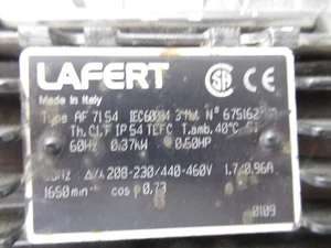 AF71S4 Laferte 0.37kW 1650RPM 333/575V 71 TEFC 3Ph 60Hz con MOTORREDUCTOR - Imagen 1 de 7