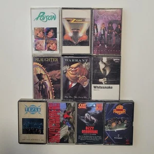 Lot of 10 Hair Metal Rock 80's 90's Cassette Tapes Warrant Poison Tesla Ozzy - Picture 1 of 22