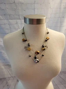 Layered Multicolor Metalic Glass Beaded Necklace 22 In - Picture 1 of 4