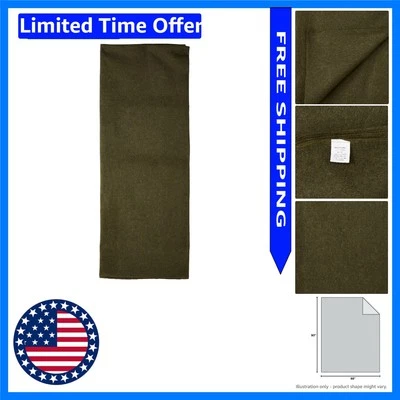 Military-Inspired Olive Green Wool Blanket - Fire Retardant 66" x 90" Size - Image 1 of 4