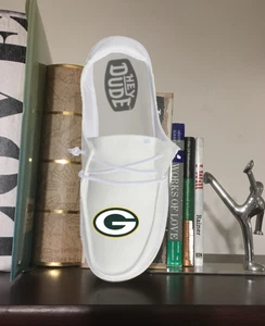 Green Bay Packers Loafer Women's 9 White Hey Dude Wally Sport Mesh Casual Shoes - Picture 1 of 6
