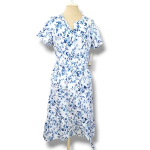 French Connection NWT Cotton Maxi Dress white blue floral M Tiered Sundress - Picture 1 of 11