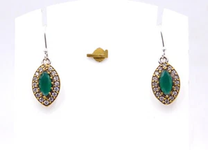 5.20 Gm Lab-Created Emerald & C.Z. Stone 925 Sterling Silver Two Tone Earring - Picture 1 of 5