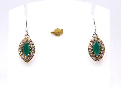 5.20 Gm Lab-Created Emerald & C.Z. Stone 925 Sterling Silver Two Tone Earring - Image 1 of 4