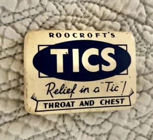 "Estuche de hojalata para garganta y pecho ""TICS"" de Roocroft de 1923 ""Alivio en tic" - Imagen 1 de 8