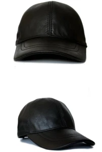 Gorra de béisbol negra genuina de piel de cordero real de cuero negro negra lisa - Imagen 1 de 5