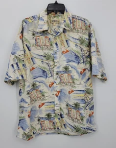 Campia Hawaiian Shirt Mens Large Beach Martini Skyline Tropical Camp Button Up - Picture 1 of 7