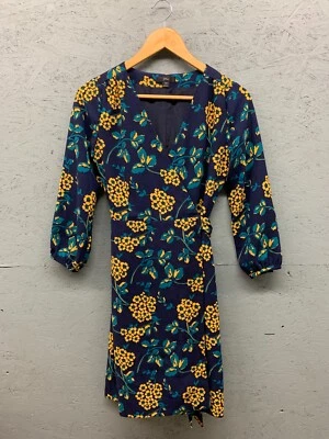 Vestido para mujer J.Crew 00 amarillo marino envolvente floral cuello en V manga 3/4 mini poliéster Foto 1 de 4