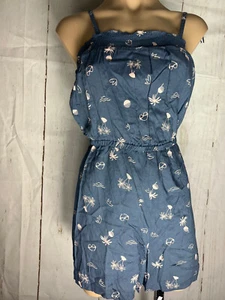 BNWT Girls Sz 10 Anko Brand Soft Blue Cotton Beach Print Playsuit Shorts Dress - Picture 1 of 3