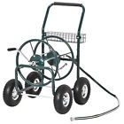 Chariot à bobines de tuyau de jardin avec système de guidage de tuyau 4 roues larges et panier de rangement
