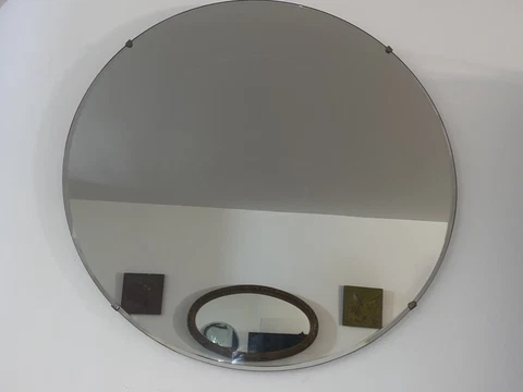 Antique 1948 Libby Owens Ford Polished Plate Glass Oval Mirror By Therion&Son Cover