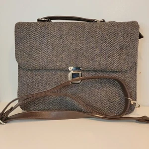 Glen Appin Harris Tweed Arbeitstasche grün Lederriemen Flip Top Aktentasche Schulter - Bild 1 von 5