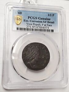 1760 1/2 Penny Voce Populi P At Face PCGS XF DETAILS RARE COIN COLONIAL 