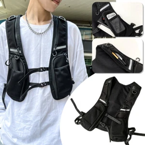 Black Vest Chest Packs Hip-hop Nylon Rig Bag Function Storage Backpack - Picture 1 of 12