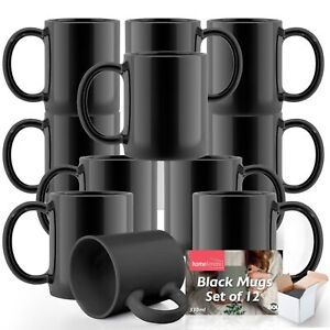12-36pk Plain BLACK Mugs 11oz Large Coffee Tea Set of Blank Bulk Cups + Boxes