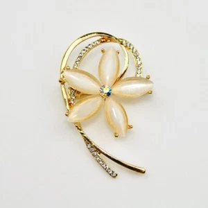Gold Crystal Opal Stones Flower plant brooch pin women Fashion Jewelry Gift - Picture 1 of 5