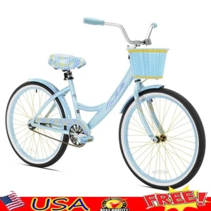 24 Inch Girls Cruiser Bike Lightweight Aluminum Coaster Brake Padded Seat Basket - Picture 1 of 9