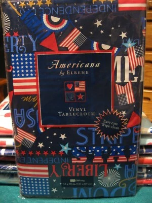 Americana 52" x 90" Vinyl Tablecloth With Backing / Liberty Flags Star & Stripes - Image 1 of 3