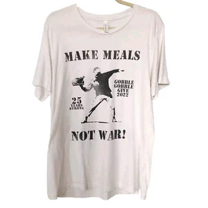Banksy style art Make Meals Not War! t-shirt community activism White tee - Picture 1 of 2