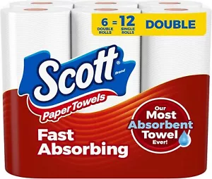 Scott Paper Towels, Choose-A-Sheet, 6 Double Rolls = 12 Regular Rolls - Picture 1 of 8