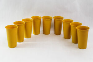Set of 9 Yellow Plastic Stackable Tumblers 5 Inches Tall Cups Kids Retro