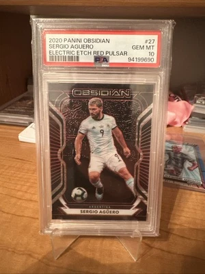 2020 Panini Obsidian 27 Sergio Aguero Electric Etch Red #/28 PSA 10 - Image 1 of 3