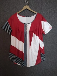 Blouse Women's Multicolor 3 Button Short Sleeve Round Neck XL - Picture 1 of 10