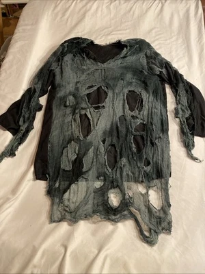 Zombie Costume Shirt Adult Halloween Cosplay One Size Fits Most Black Ghoul - Image 1 of 4