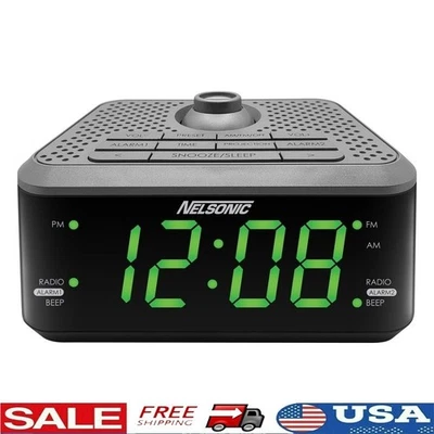 Radio Reloj Despertador Doble Proyección AM FM Pantalla LED Verde Batería Respaldo Nuevo Foto 1 de 4