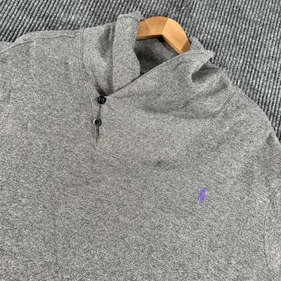 Polo Ralph Lauren Pullover Sweater Mens 2XL Gray Shawl Collar Purple Pony Cotton - Image 1 of 4