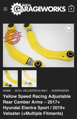 2019-2023 Hyundai Veloster Turbo Adjustable Rear Camber Arms Yellow Speed Racing - Image 1 of 4