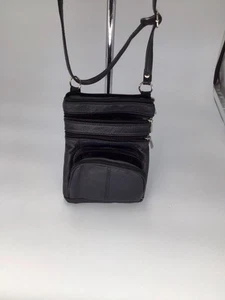 Echtleder Multi-Pocket Umhängetasche Handtasche Tasche Schwarz - Bild 1 von 8