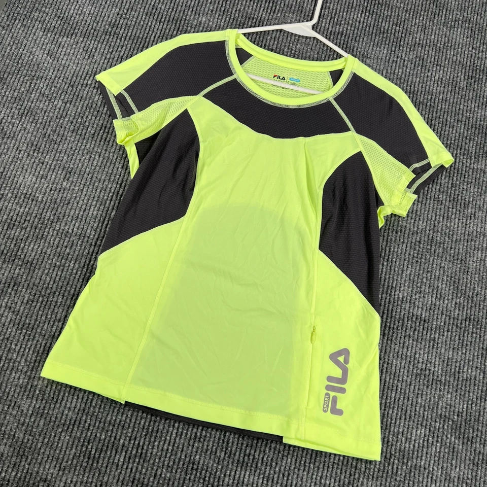 Camisa deportiva para correr Fila para mujer grande amarilla negra manga corta camiseta deportiva Foto 1 de 4