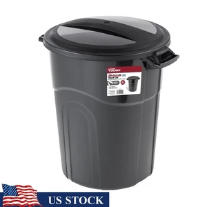 Heavy Duty Plastic Garbage Can W/ Locking Lid Indoor Outdoor Use Waste Bin - Picture 1 of 10