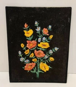 Vintage Antique Black Velvet Floral Flower Painting Art Acrylic Paint Still Life - Picture 1 of 12