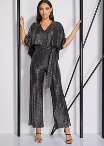 Size 8 - STAR by Julien Macdonald Black Stretch Sequin Cape Detail Jumpsuit - Picture 1 of 6
