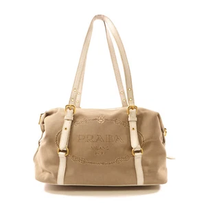 Borsa tote PRADA GHW tela BL0600 marrone bianco - Foto 1 di 14