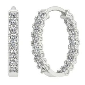 Inside Out Hoops Earrings SI1 G 0.55 Ct Round Diamond 14K White Gold Appraisal - Picture 1 of 12