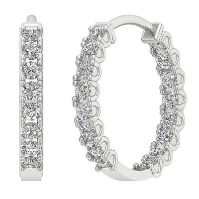 Inside Out Hoops Earrings SI1 G 0.55 Ct Round Diamond 14K White Gold Appraisal - Image 1 of 4