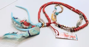 Johnny Was Red & Gold Beaded / Leather / Material necklace new with tags - Picture 1 of 10