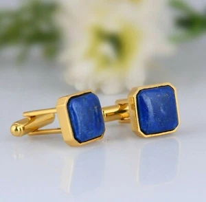 Square Shape Lapis Lazuli Gold Plated 925 Silver Gemstone Cufflinks For Men's - Picture 1 of 6